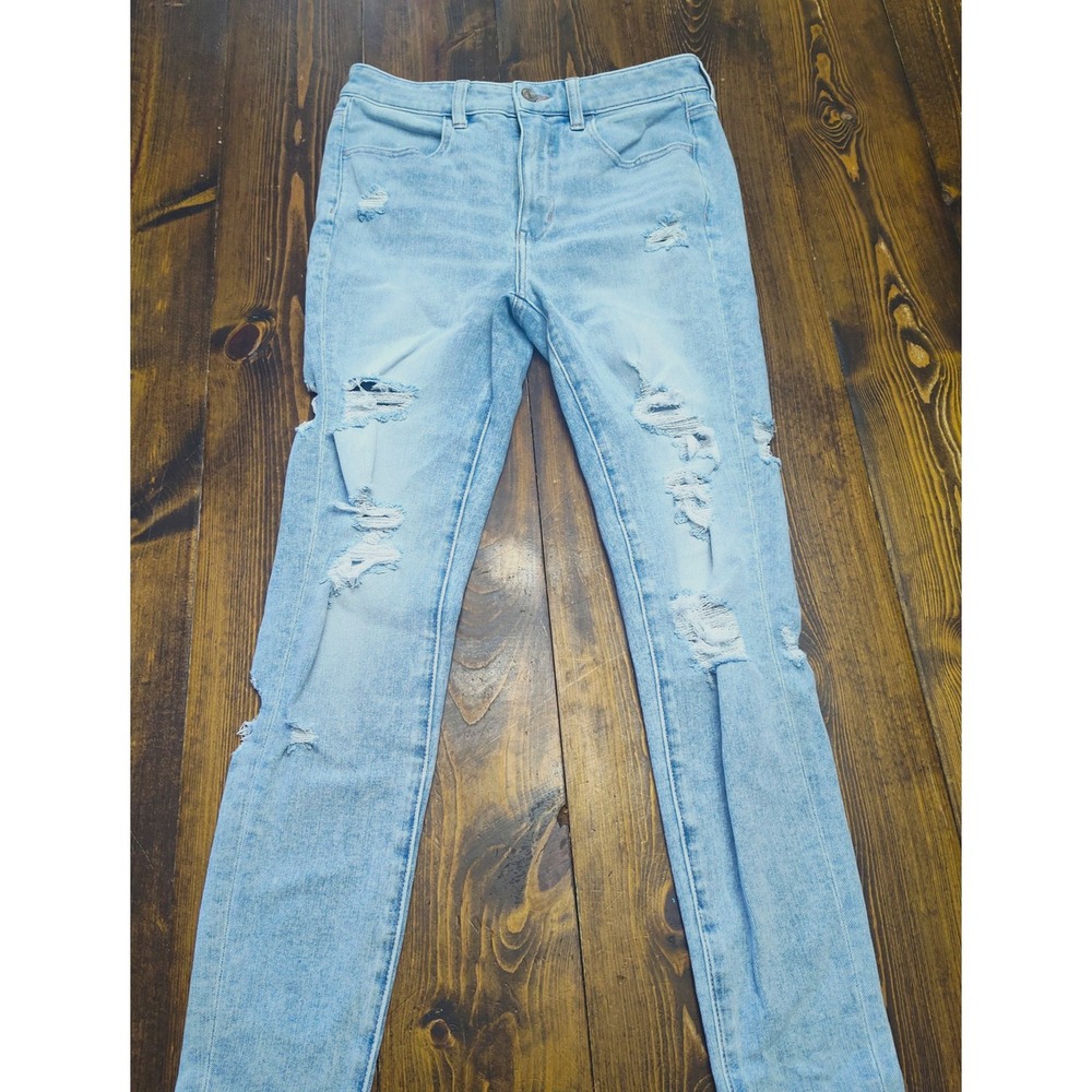 American Eagle Super Hi-Rise Jegging Size 6 Light Wash Distressed Dream Jean